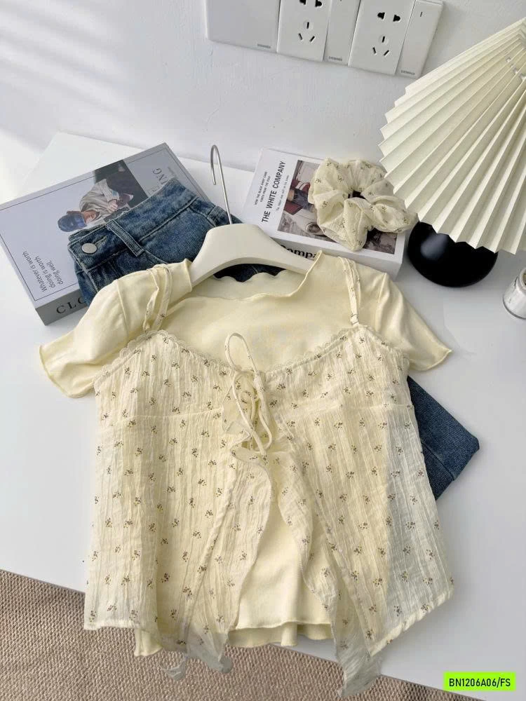 ÁO THUN KÈM ÁO 2 DÂY REN HOA