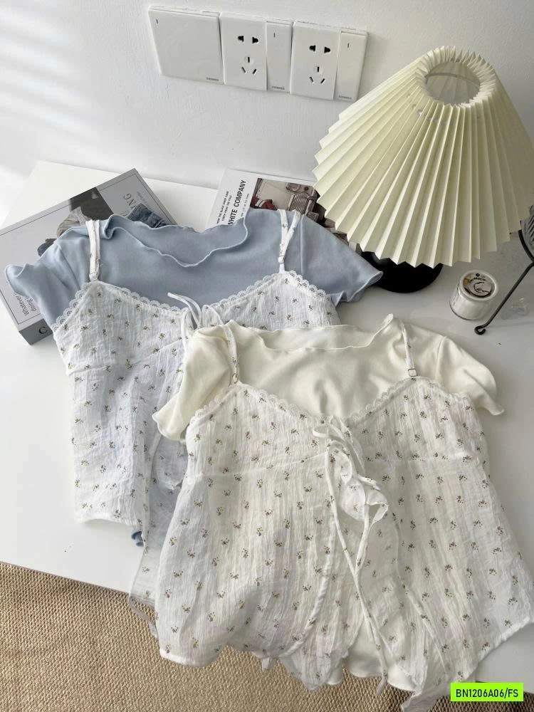 ÁO THUN KÈM ÁO 2 DÂY REN HOA