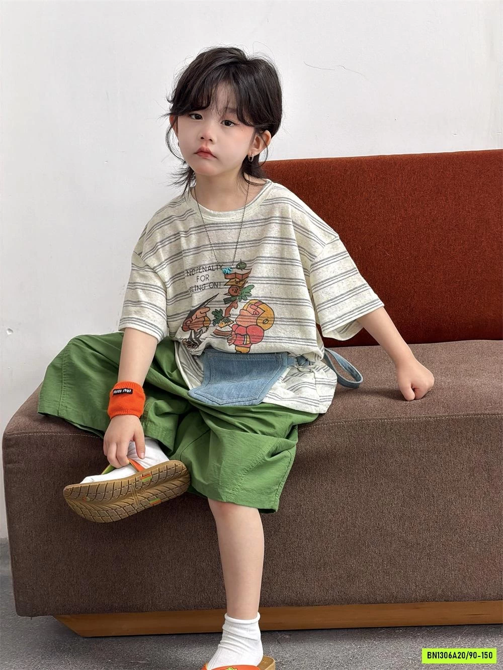 ÁO THUN KẺ MIX SHORT XANH HÀN QUỐC