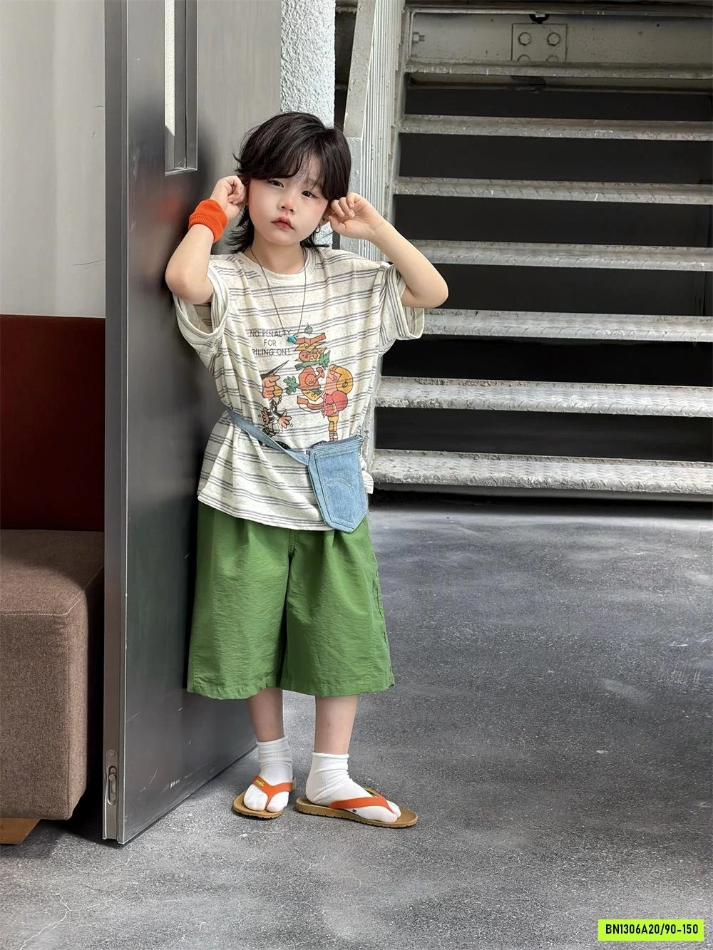 ÁO THUN KẺ MIX SHORT XANH HÀN QUỐC