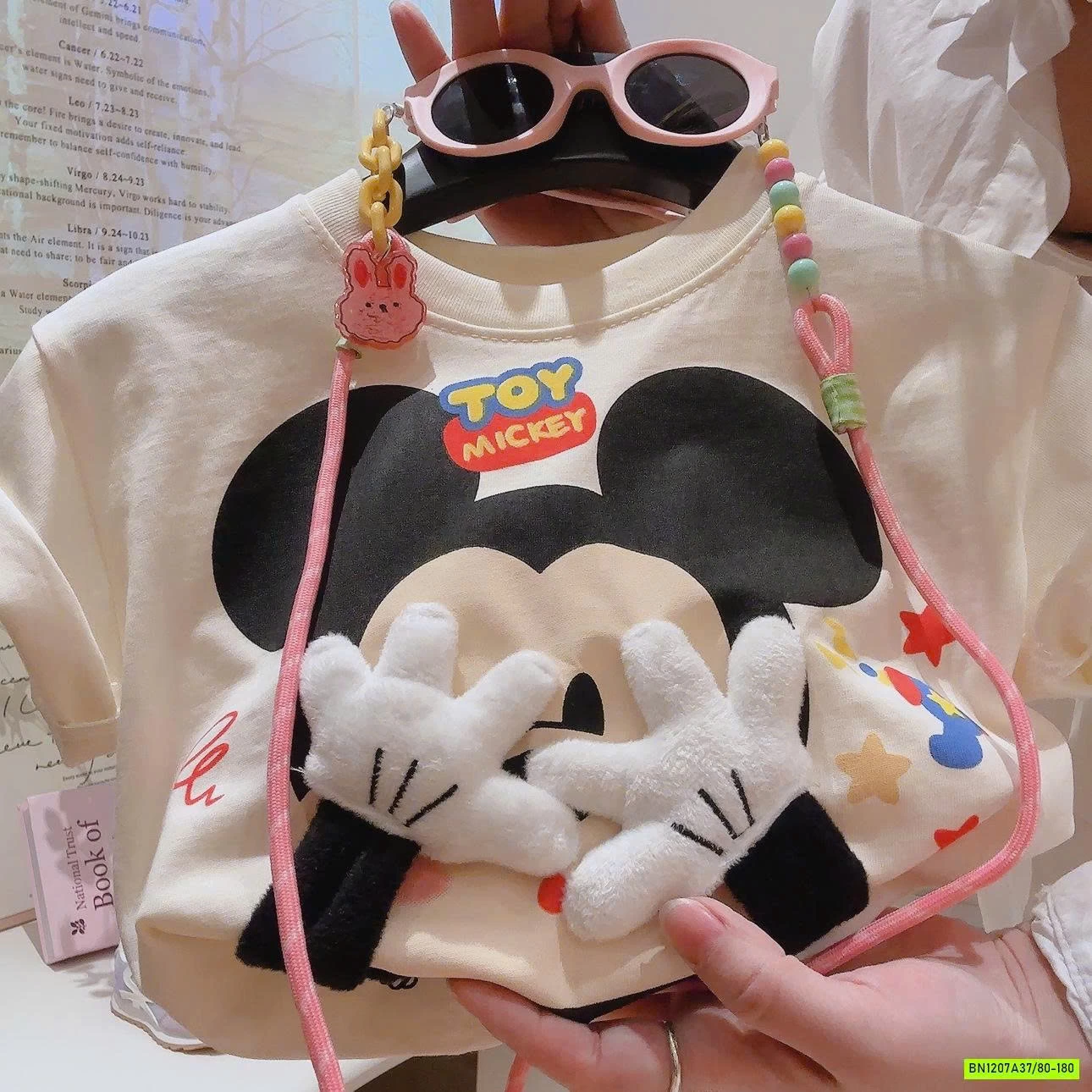 SÉT ÁO MICKEY 3D QUẦN KẺ HỒNG