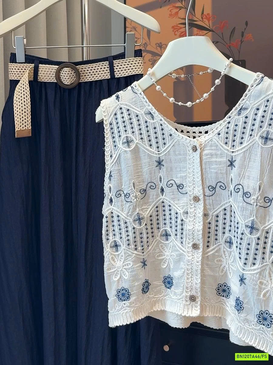 SƠ MI SÁT NÁCH ĐŨI THÊU PHỐI LƯỚI