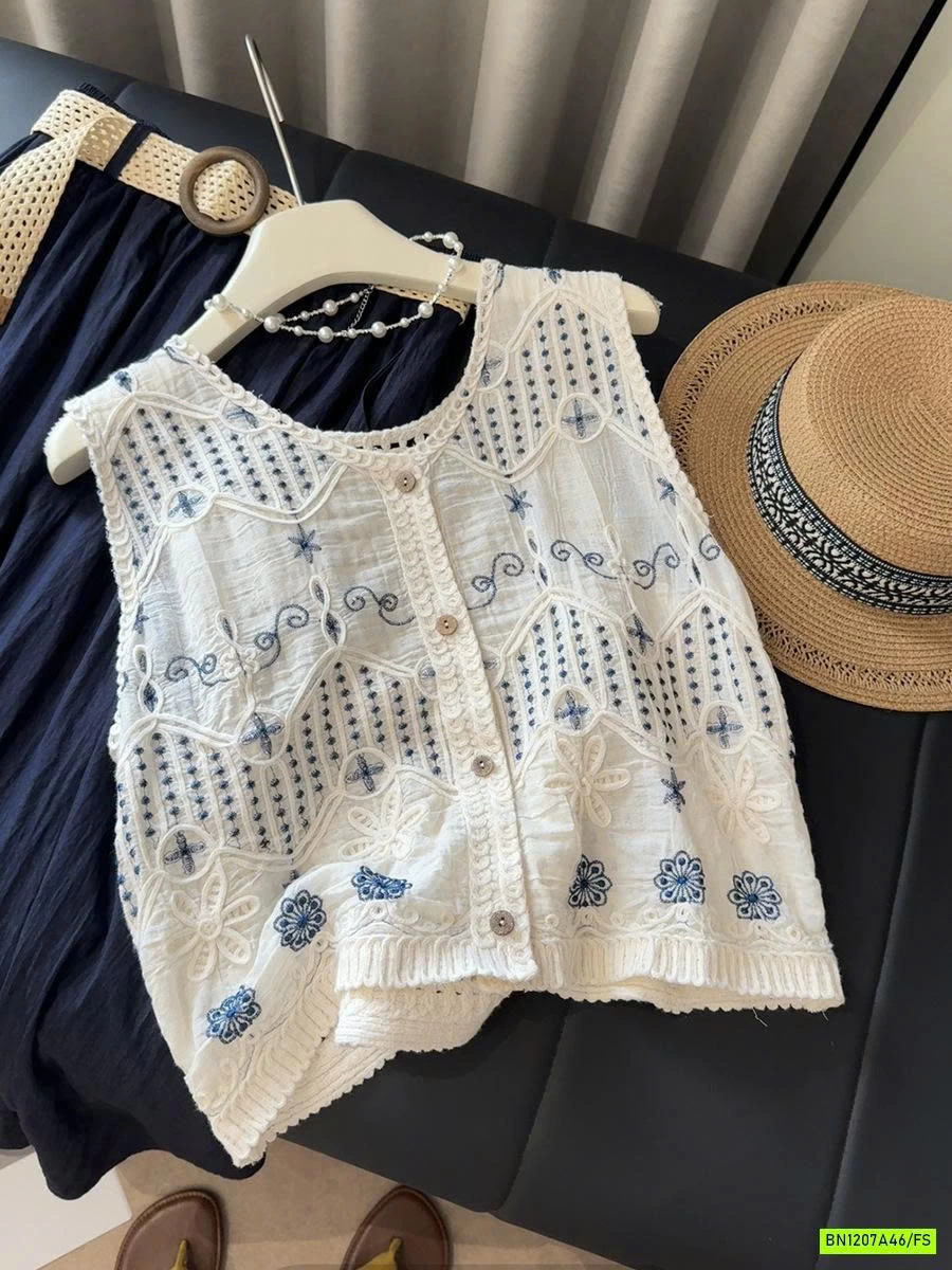 SƠ MI SÁT NÁCH ĐŨI THÊU PHỐI LƯỚI