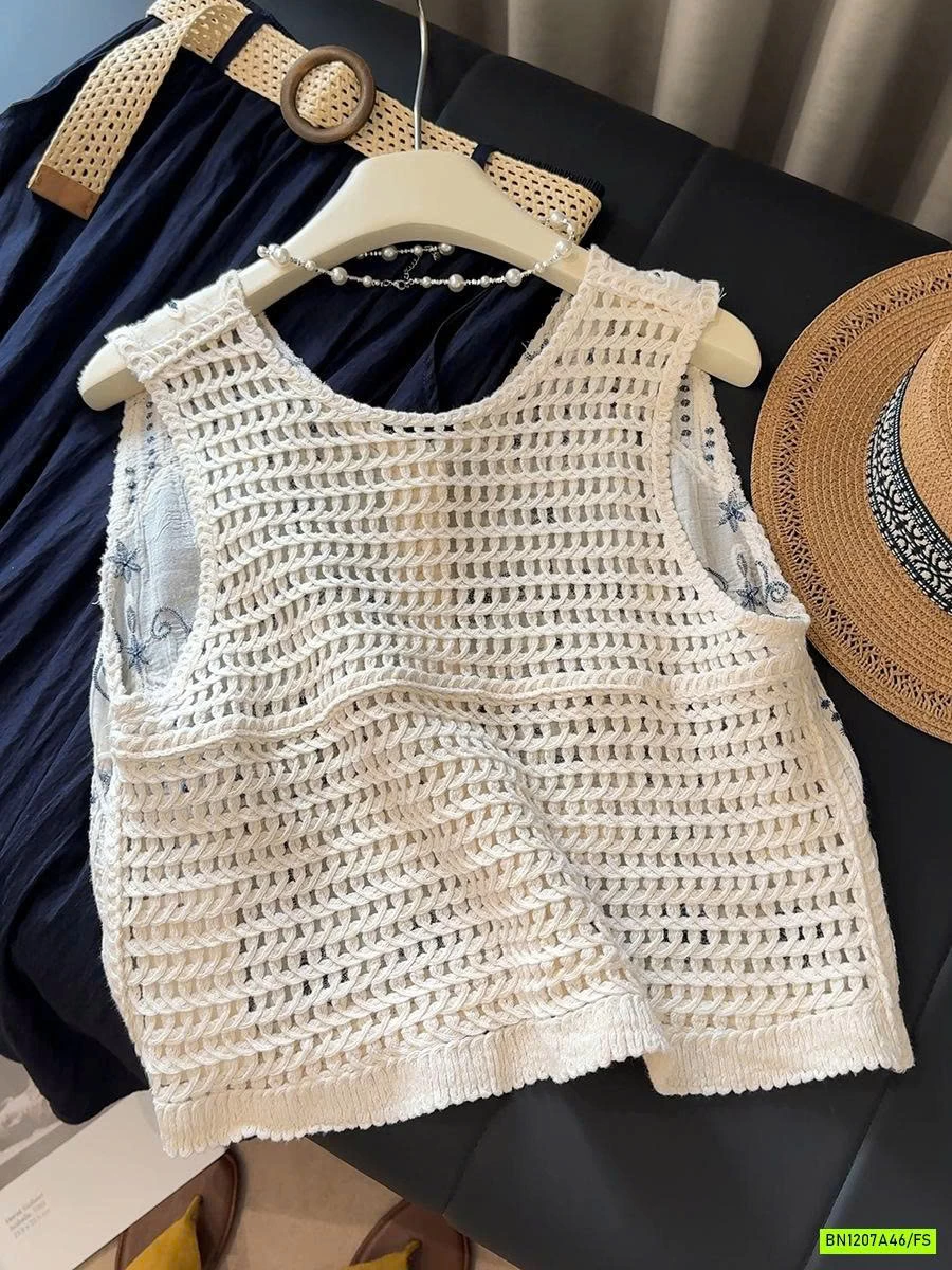 SƠ MI SÁT NÁCH ĐŨI THÊU PHỐI LƯỚI