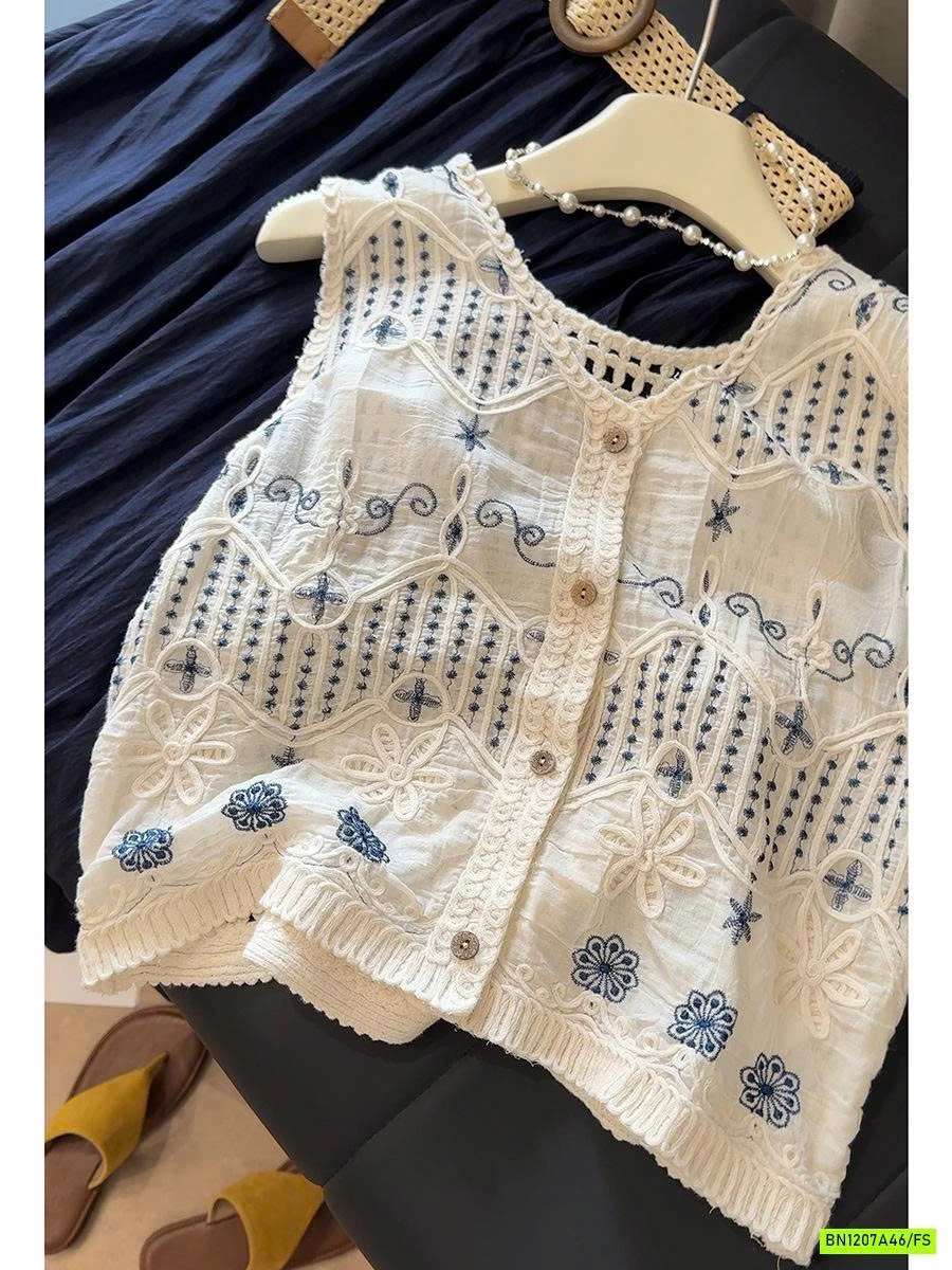 SƠ MI SÁT NÁCH ĐŨI THÊU PHỐI LƯỚI