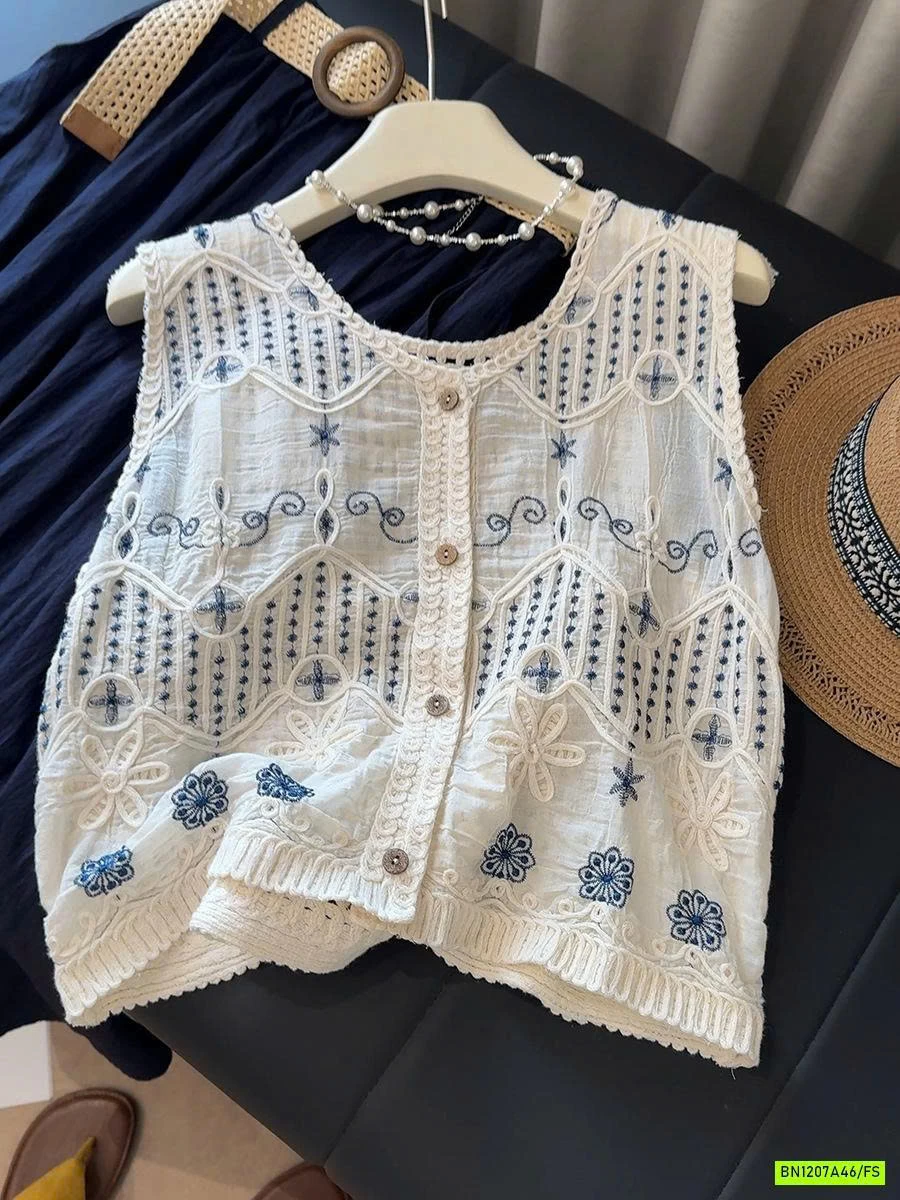 SƠ MI SÁT NÁCH ĐŨI THÊU PHỐI LƯỚI