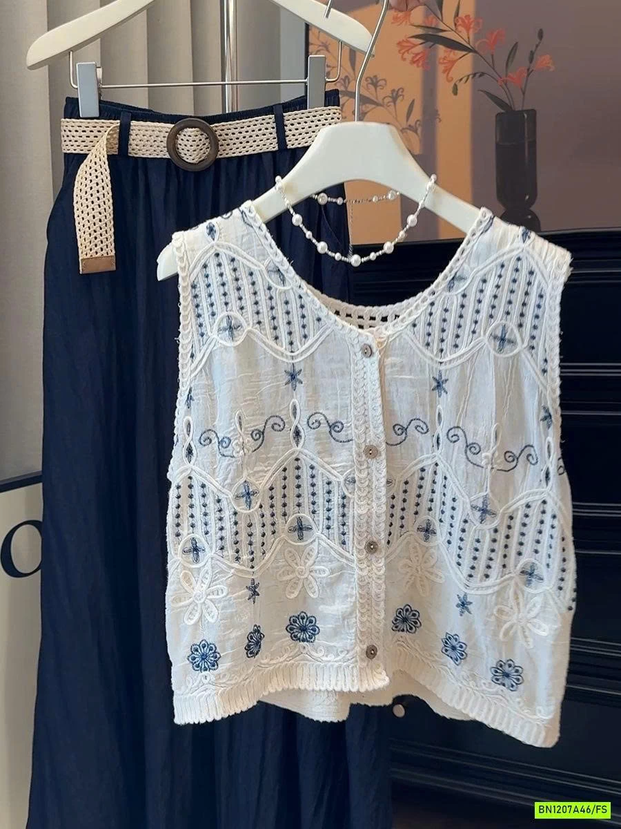 SƠ MI SÁT NÁCH ĐŨI THÊU PHỐI LƯỚI