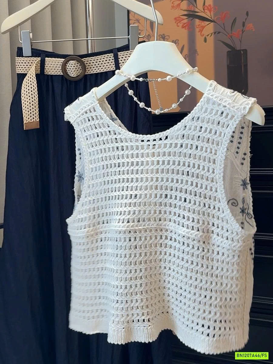 SƠ MI SÁT NÁCH ĐŨI THÊU PHỐI LƯỚI