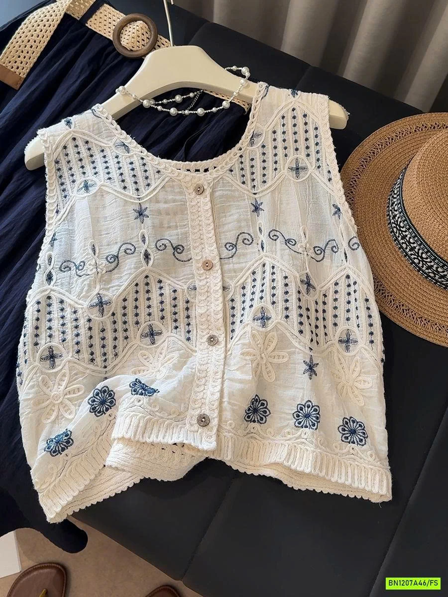 SƠ MI SÁT NÁCH ĐŨI THÊU PHỐI LƯỚI