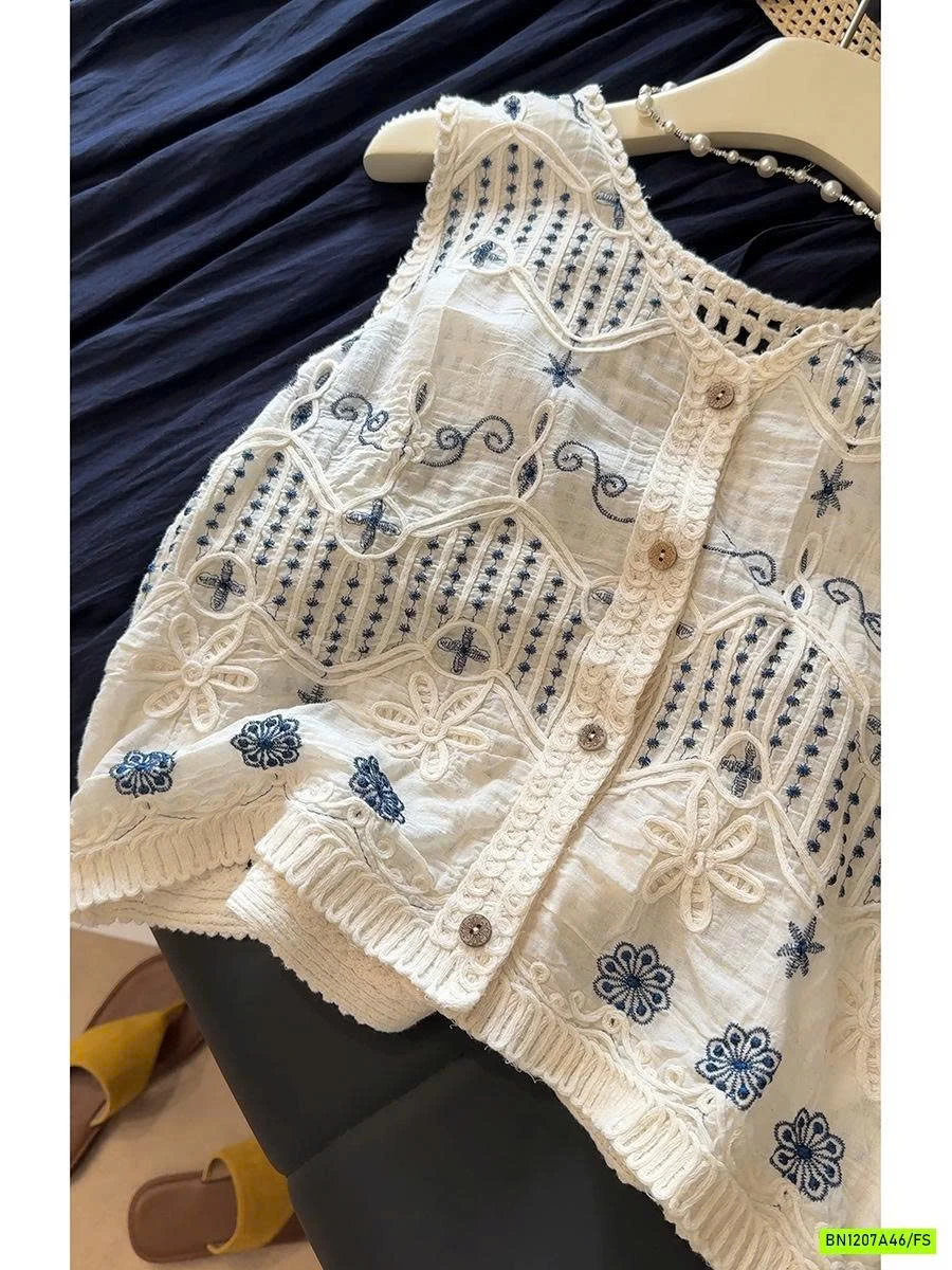 SƠ MI SÁT NÁCH ĐŨI THÊU PHỐI LƯỚI