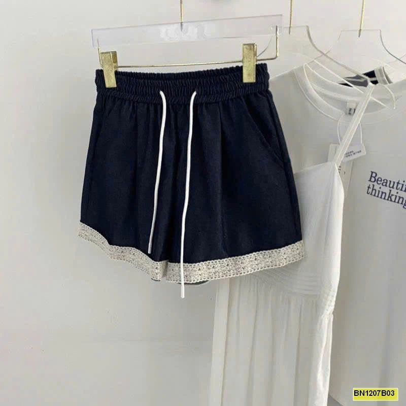 QUẦN SHORT PHỐI VIỀN REN CHO NỮ