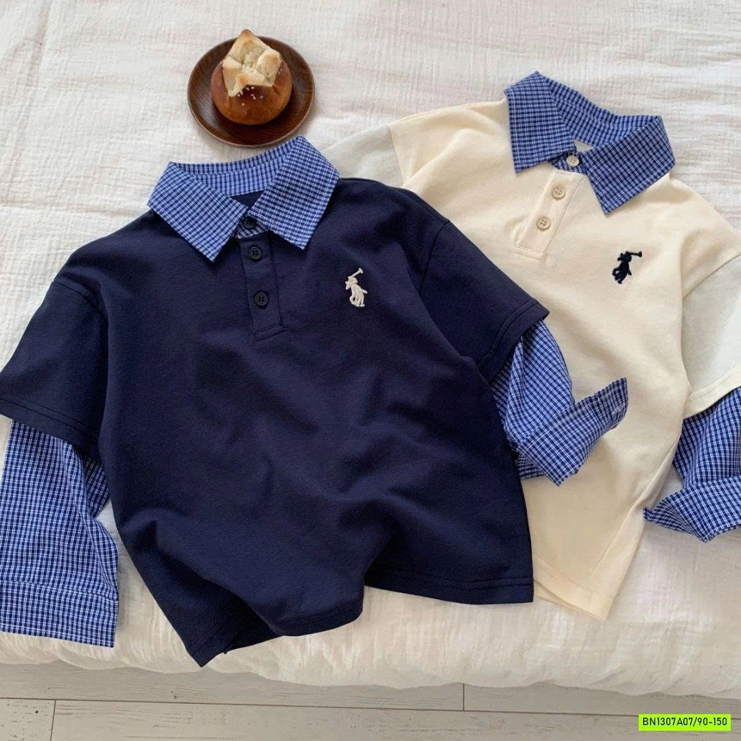 ÁO POLO GIẢ 2 LỚP CARO XANH