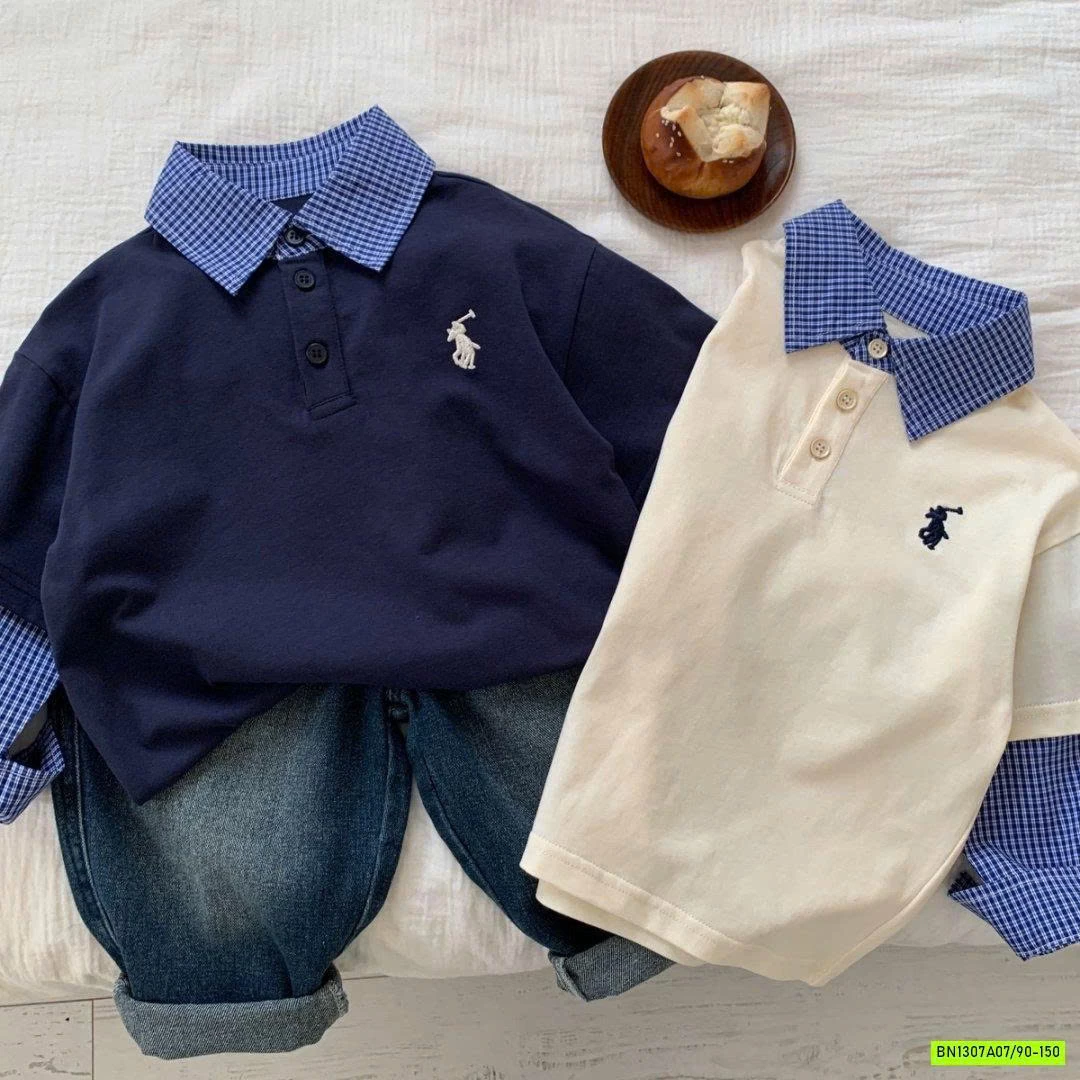 ÁO POLO GIẢ 2 LỚP CARO XANH