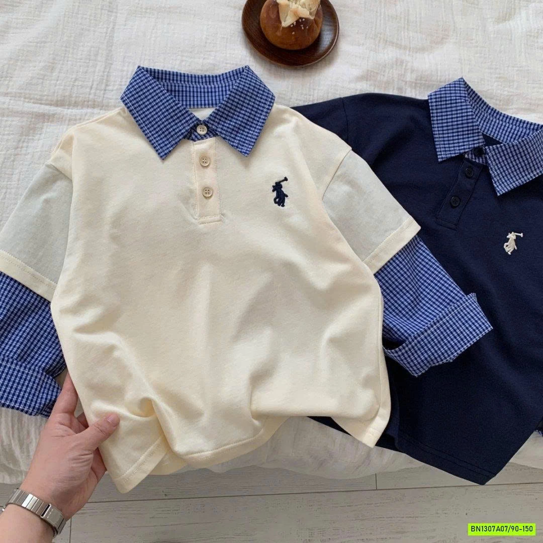 ÁO POLO GIẢ 2 LỚP CARO XANH