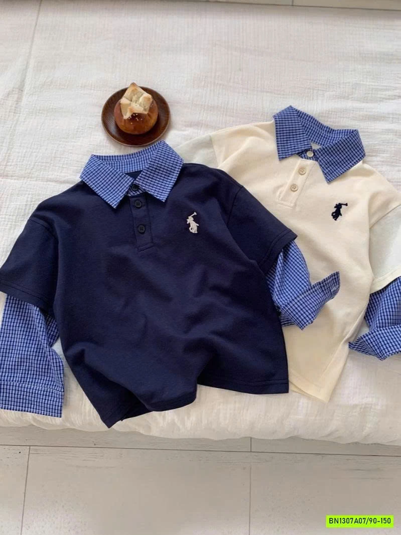 ÁO POLO GIẢ 2 LỚP CARO XANH