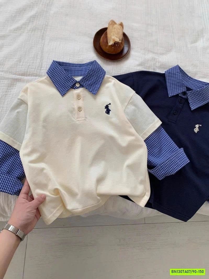 ÁO POLO GIẢ 2 LỚP CARO XANH