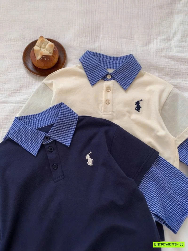 ÁO POLO GIẢ 2 LỚP CARO XANH