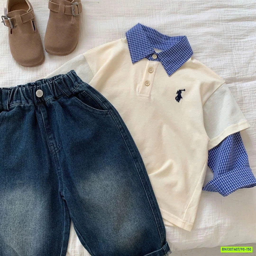 ÁO POLO GIẢ 2 LỚP CARO XANH