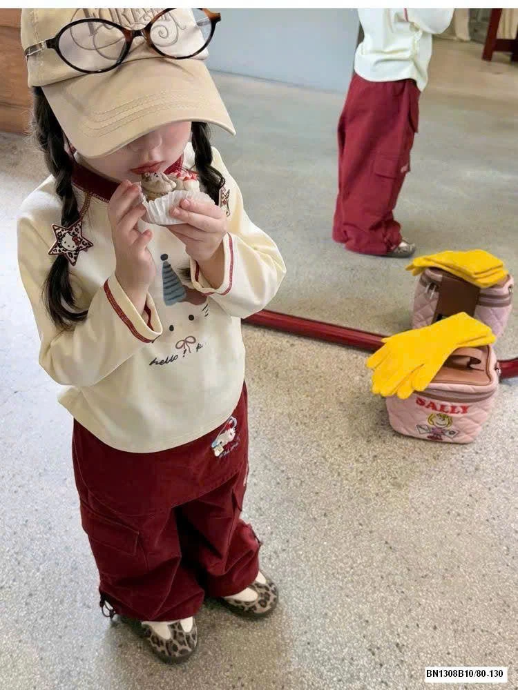 SET ÁO DÀI TAY MIX QUẦN SUÔNG HELLO KITTY