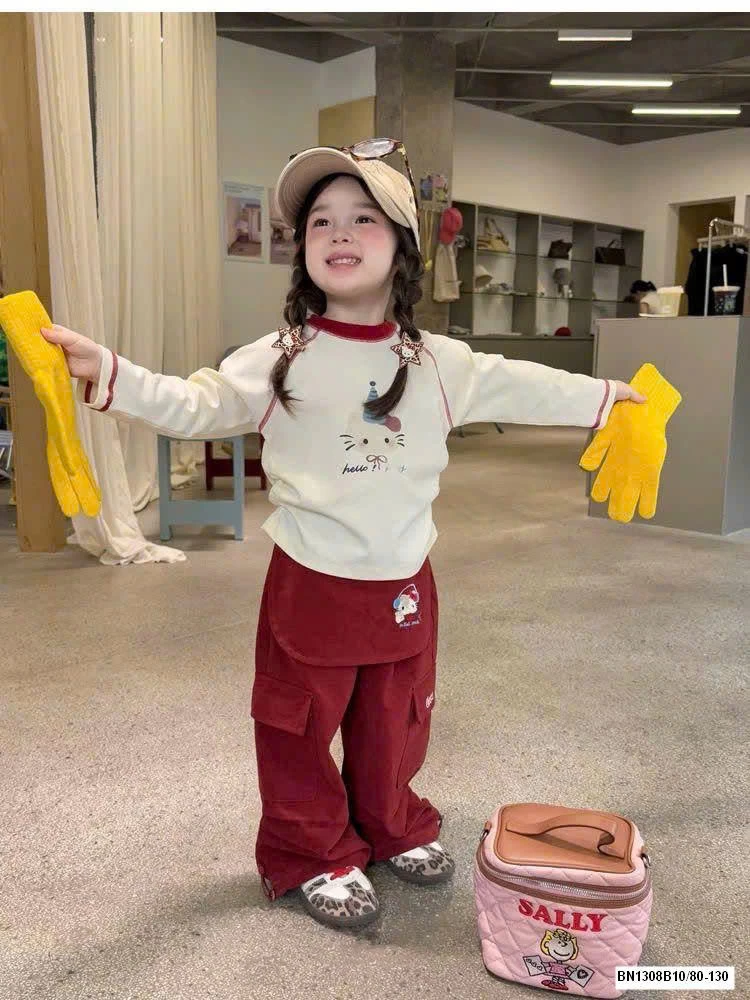SET ÁO DÀI TAY MIX QUẦN SUÔNG HELLO KITTY