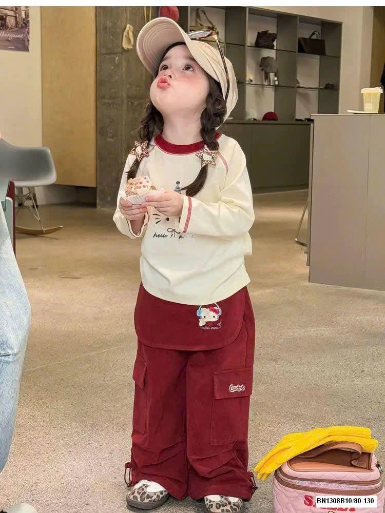 SET ÁO DÀI TAY MIX QUẦN SUÔNG HELLO KITTY