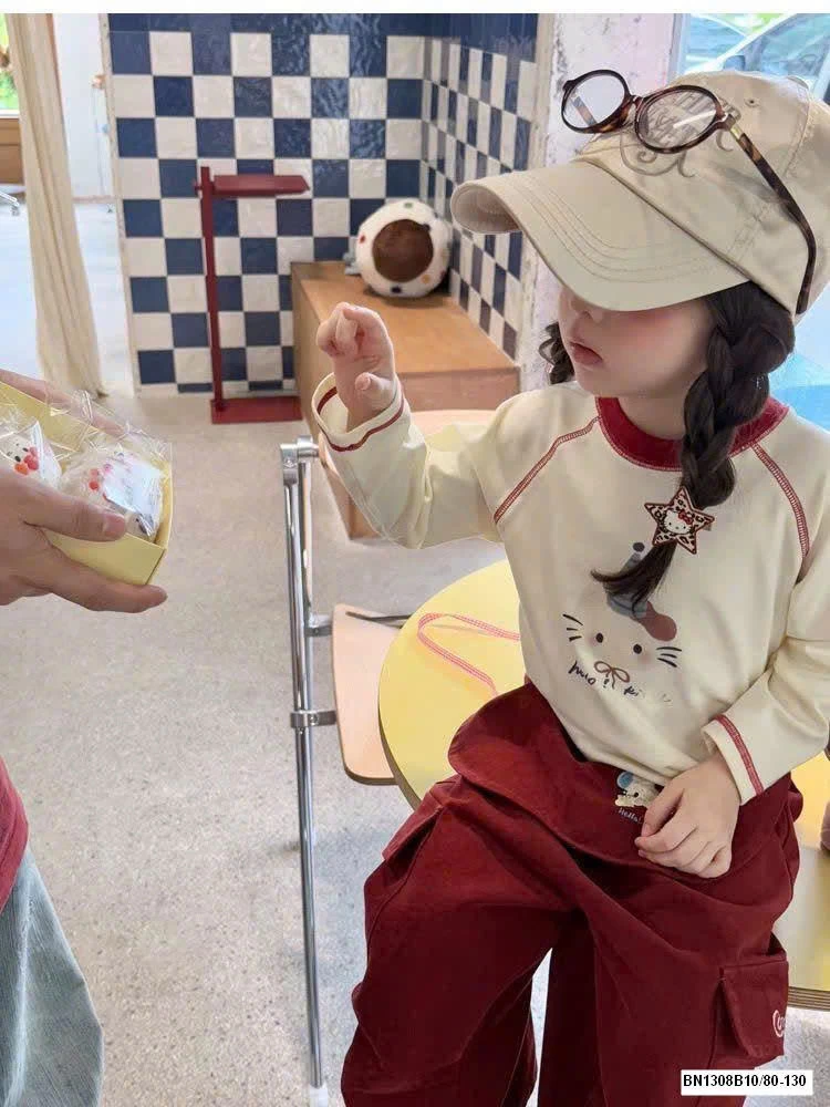 SET ÁO DÀI TAY MIX QUẦN SUÔNG HELLO KITTY