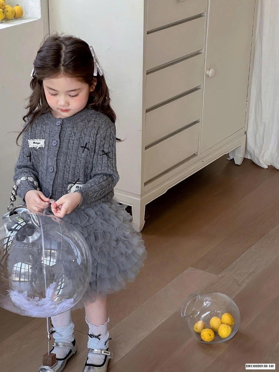 SÉT ÁO LEN MIX CHÂN VÁY TUTU XÁM CHERYCOCO