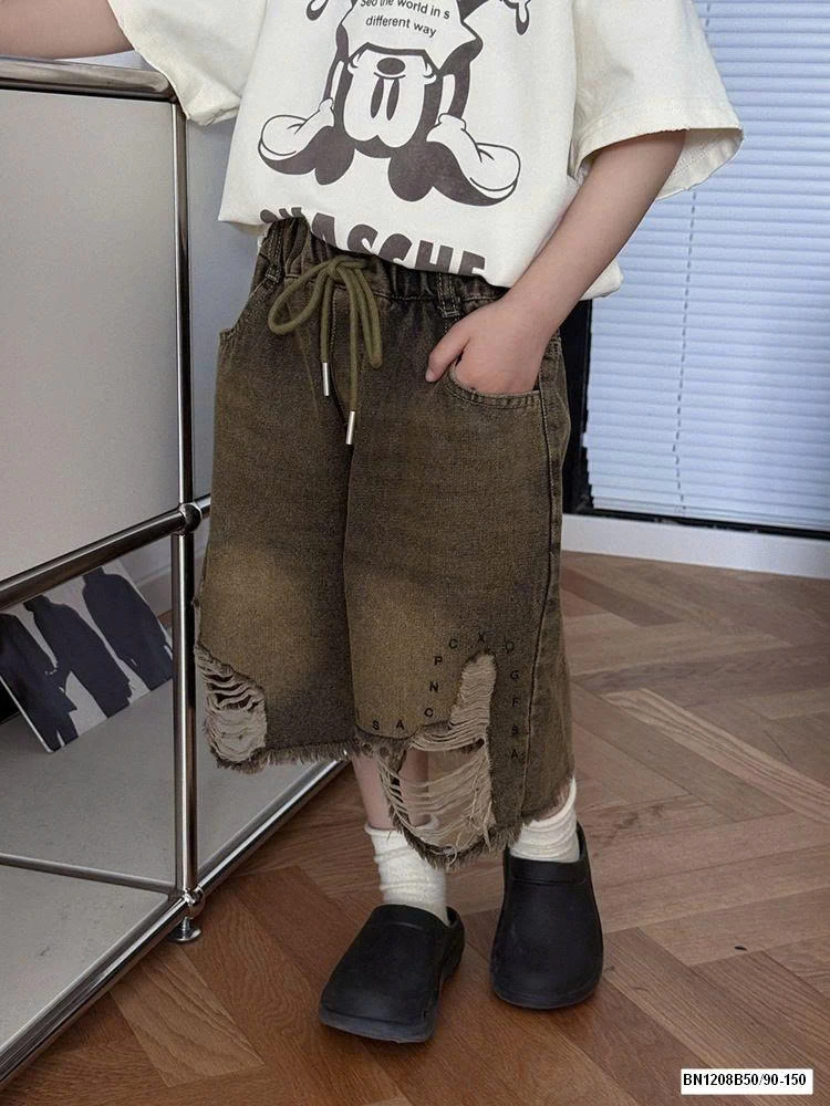 QUẦN SHORT JEAN RÁCH NÂU