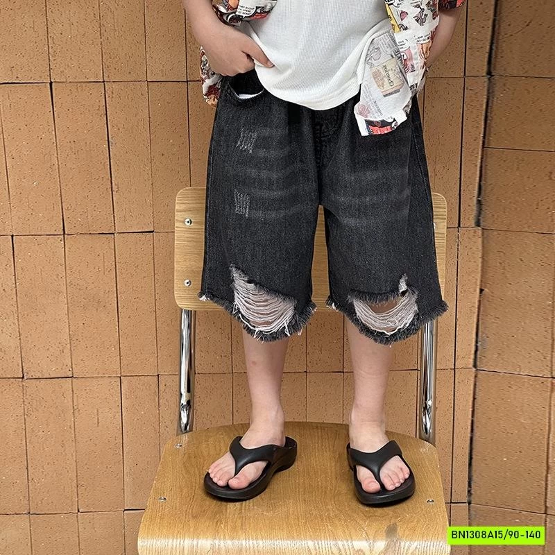 SHORT JEANS ĐEN RÁCH GỐI