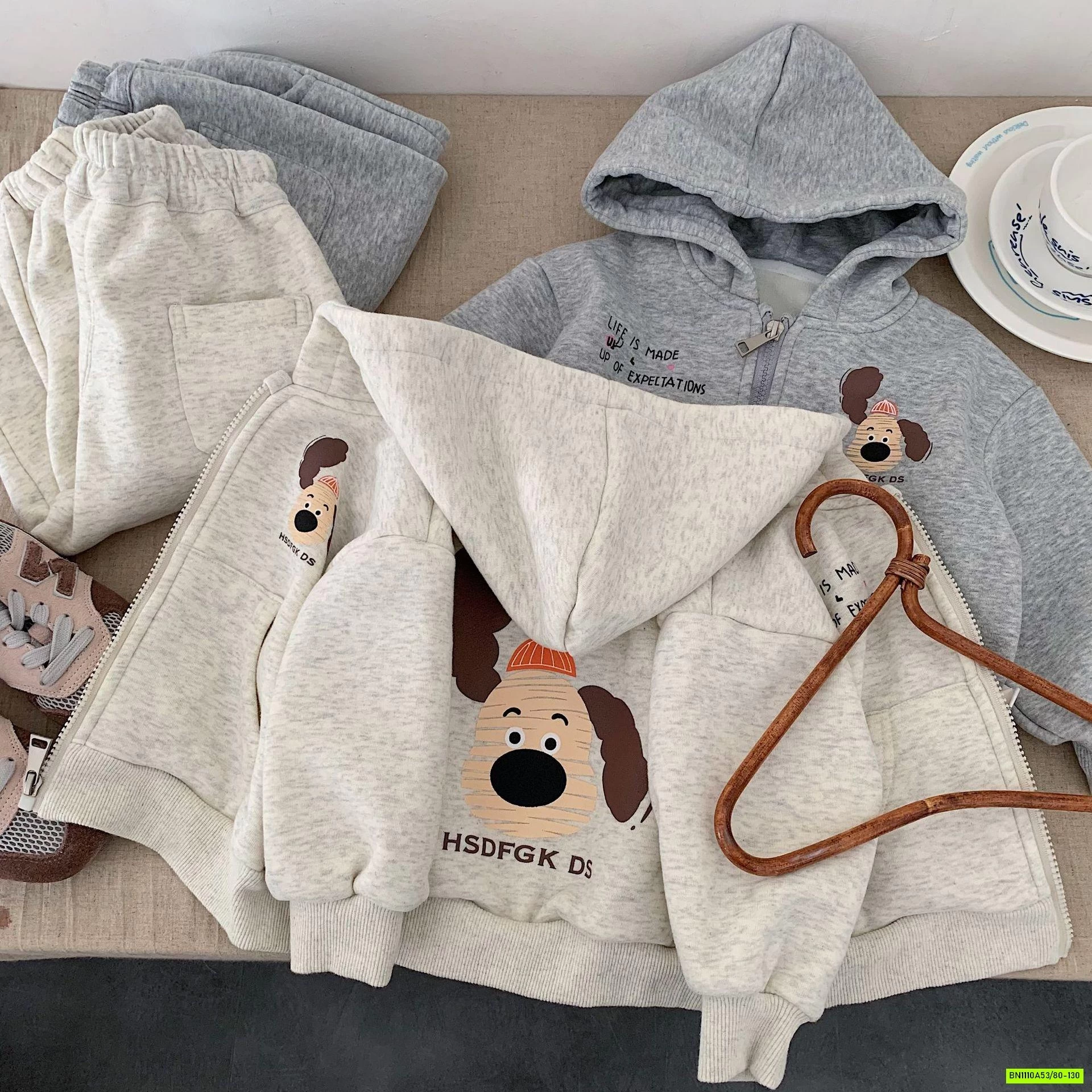 SÉT NỈ CÚN KHÓA KÉO LIỀN MŨ