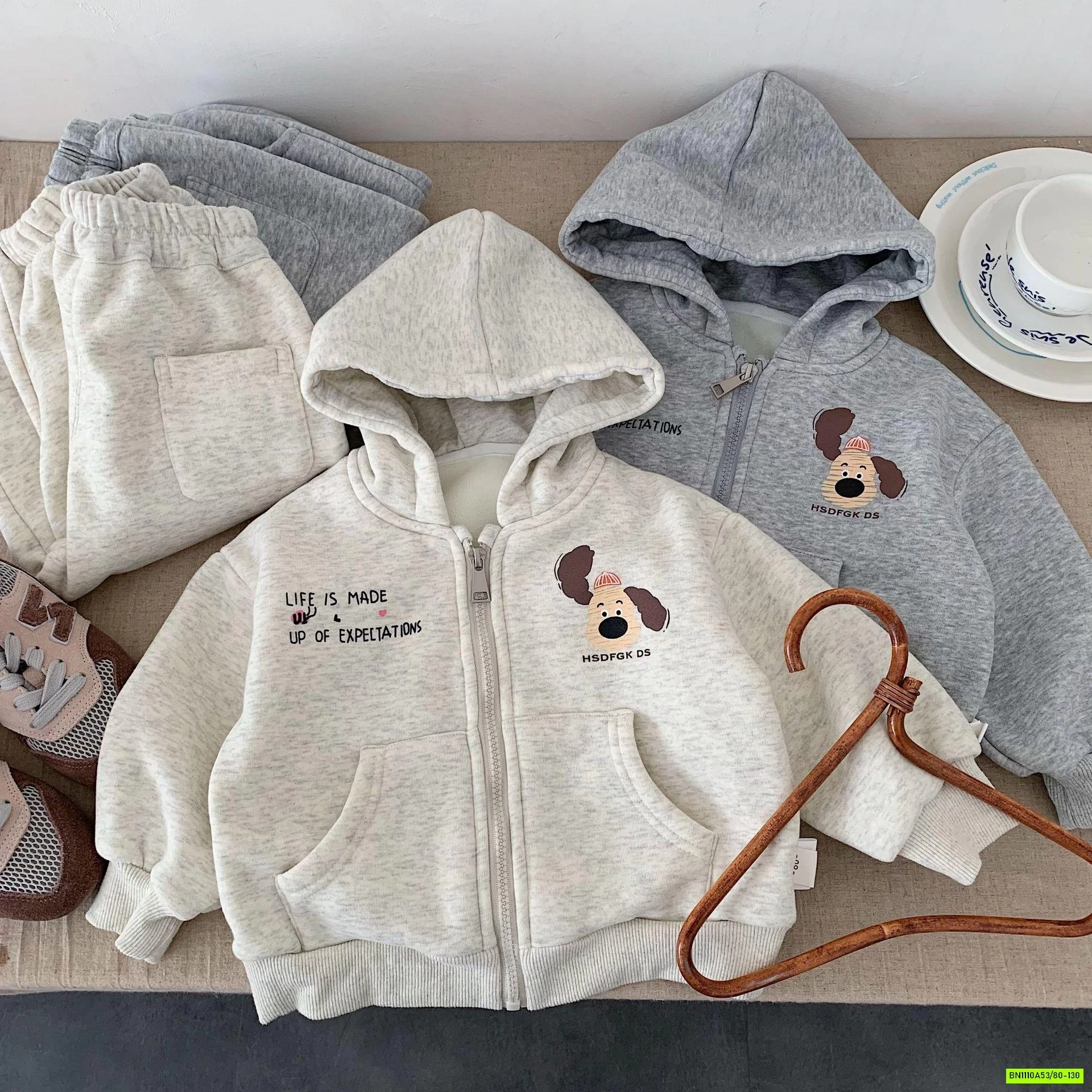 SÉT NỈ CÚN KHÓA KÉO LIỀN MŨ