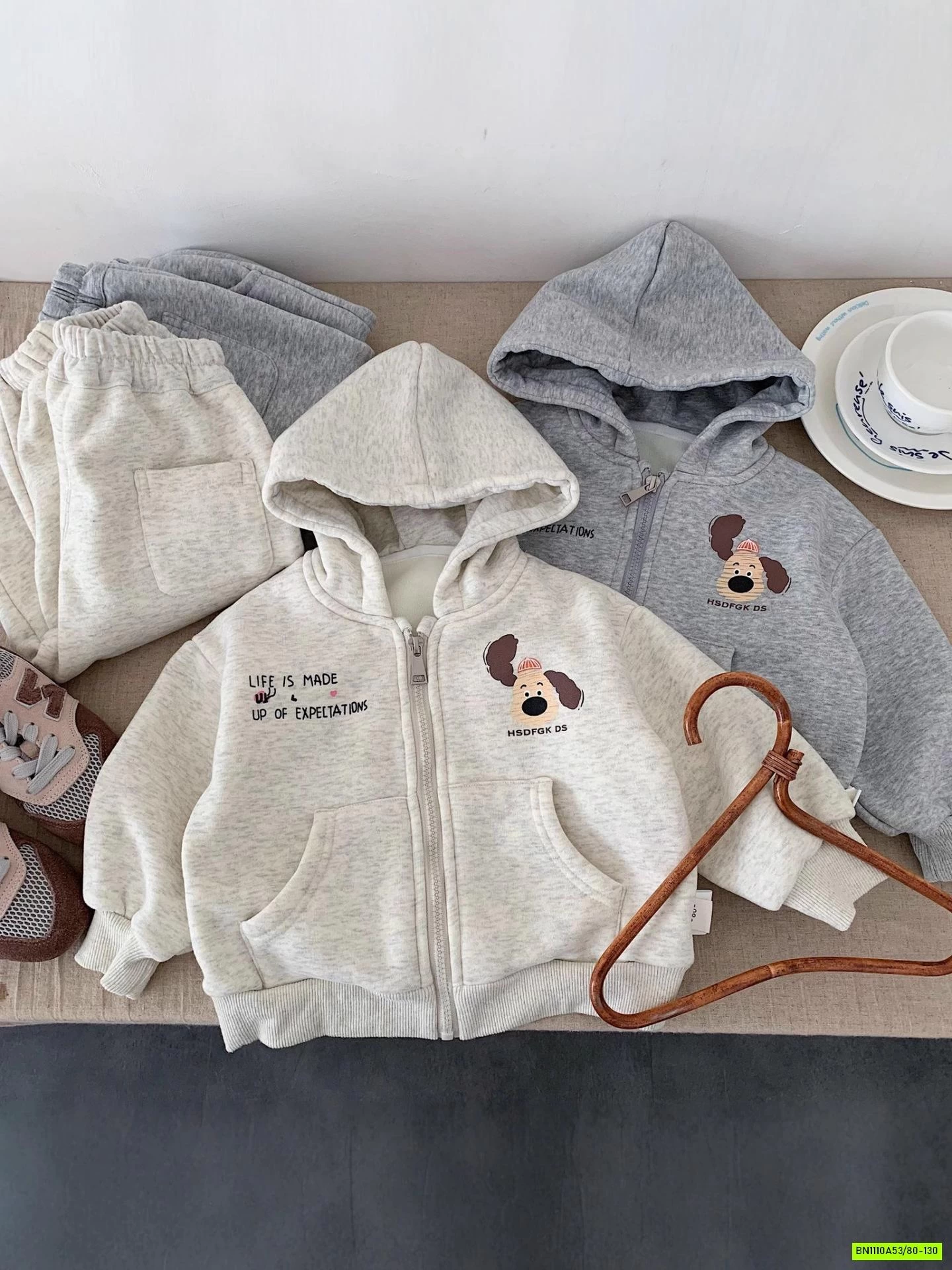 SÉT NỈ CÚN KHÓA KÉO LIỀN MŨ