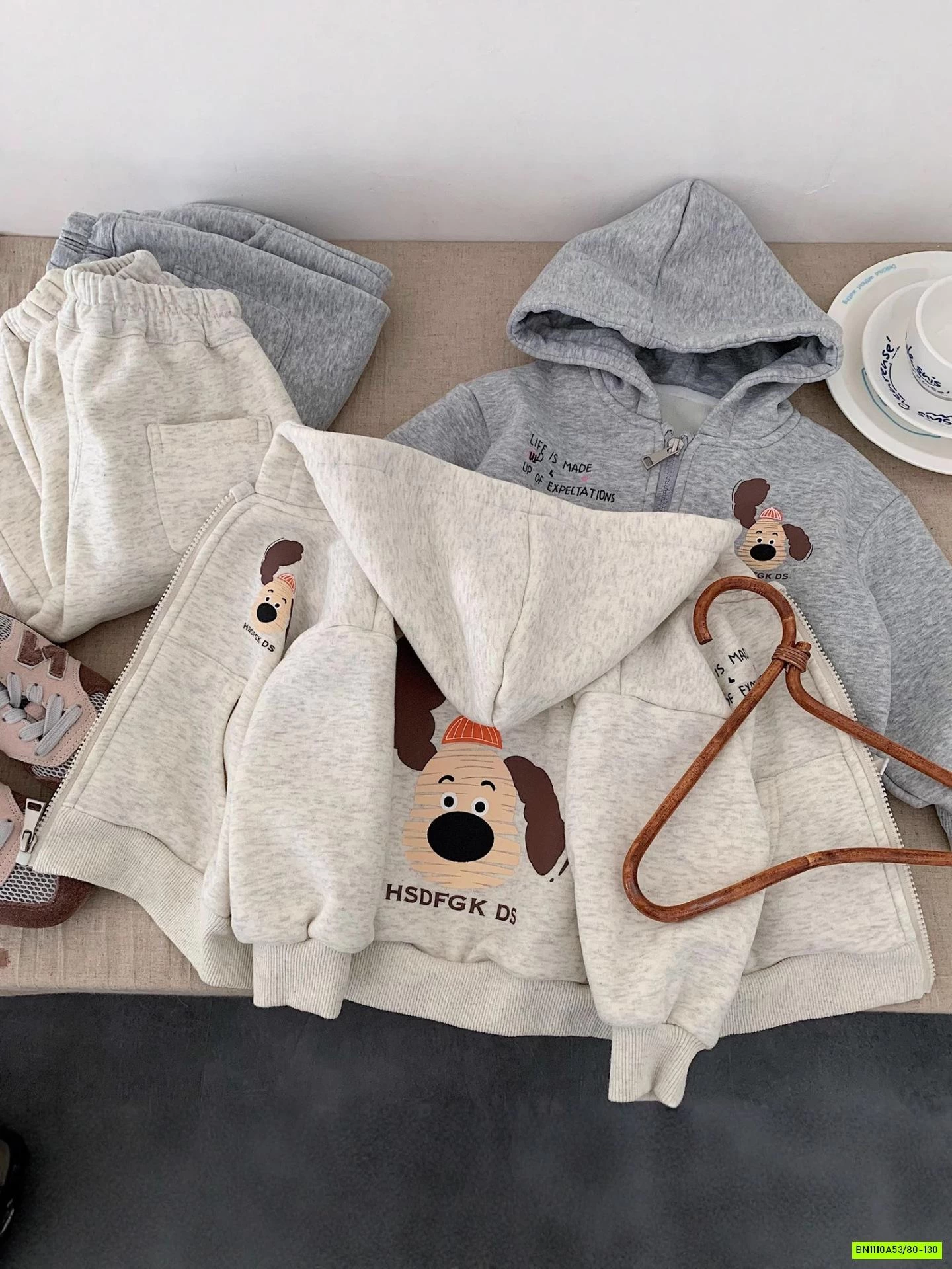 SÉT NỈ CÚN KHÓA KÉO LIỀN MŨ