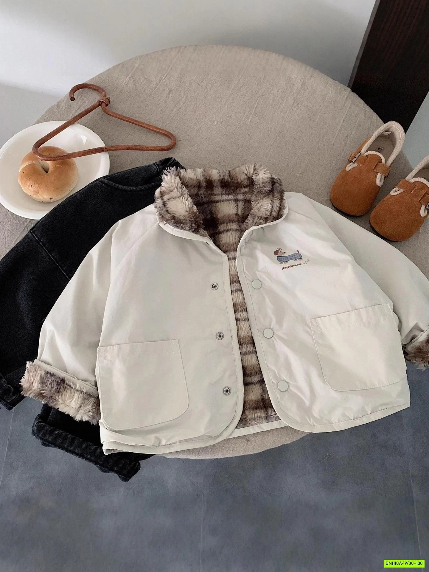 KHOÁC 2 MẶT LÔNG CARO NÂU