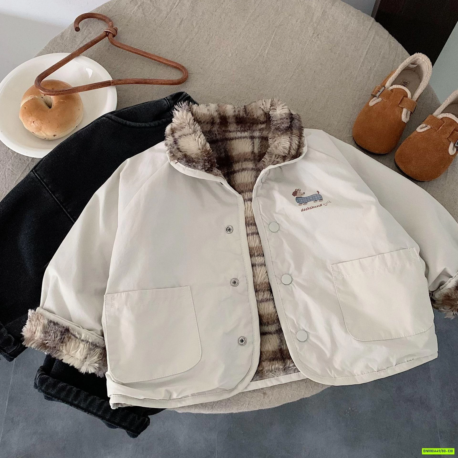 KHOÁC 2 MẶT LÔNG CARO NÂU