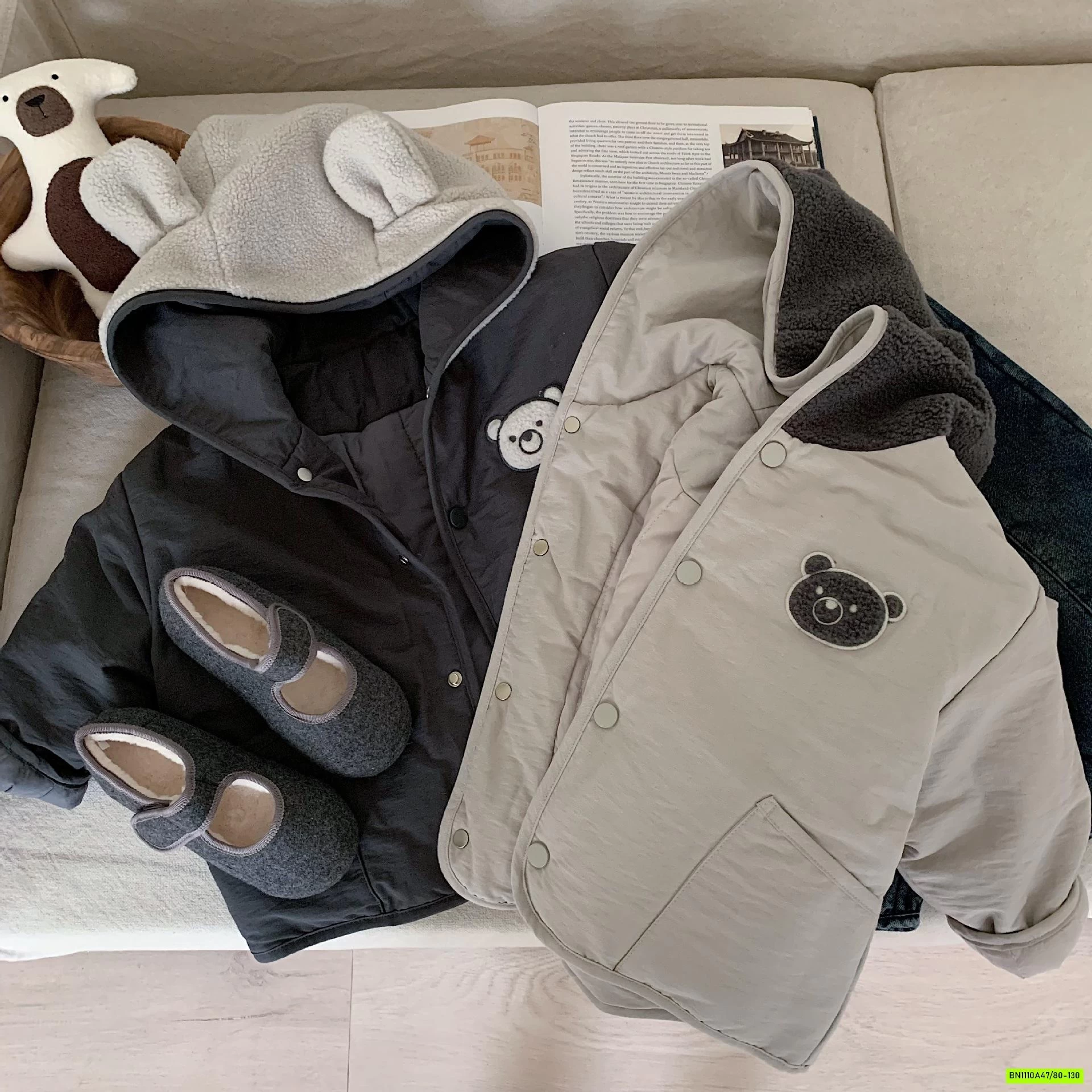 KHOÁC PHAO GẤU TRẦN BÔNG MŨ NỈ