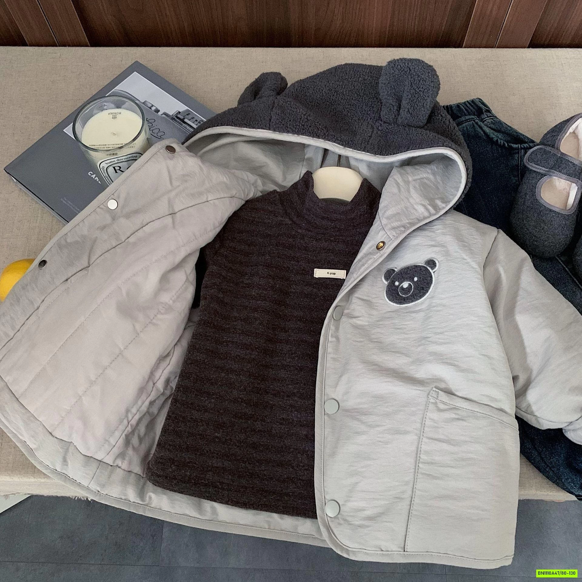 KHOÁC PHAO GẤU TRẦN BÔNG MŨ NỈ