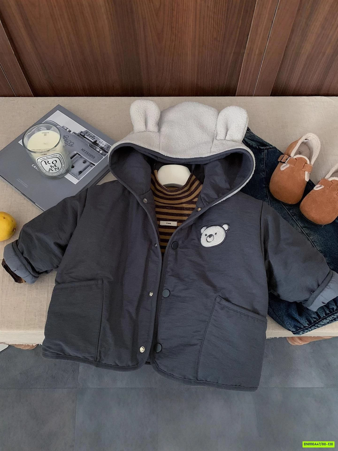 KHOÁC PHAO GẤU TRẦN BÔNG MŨ NỈ