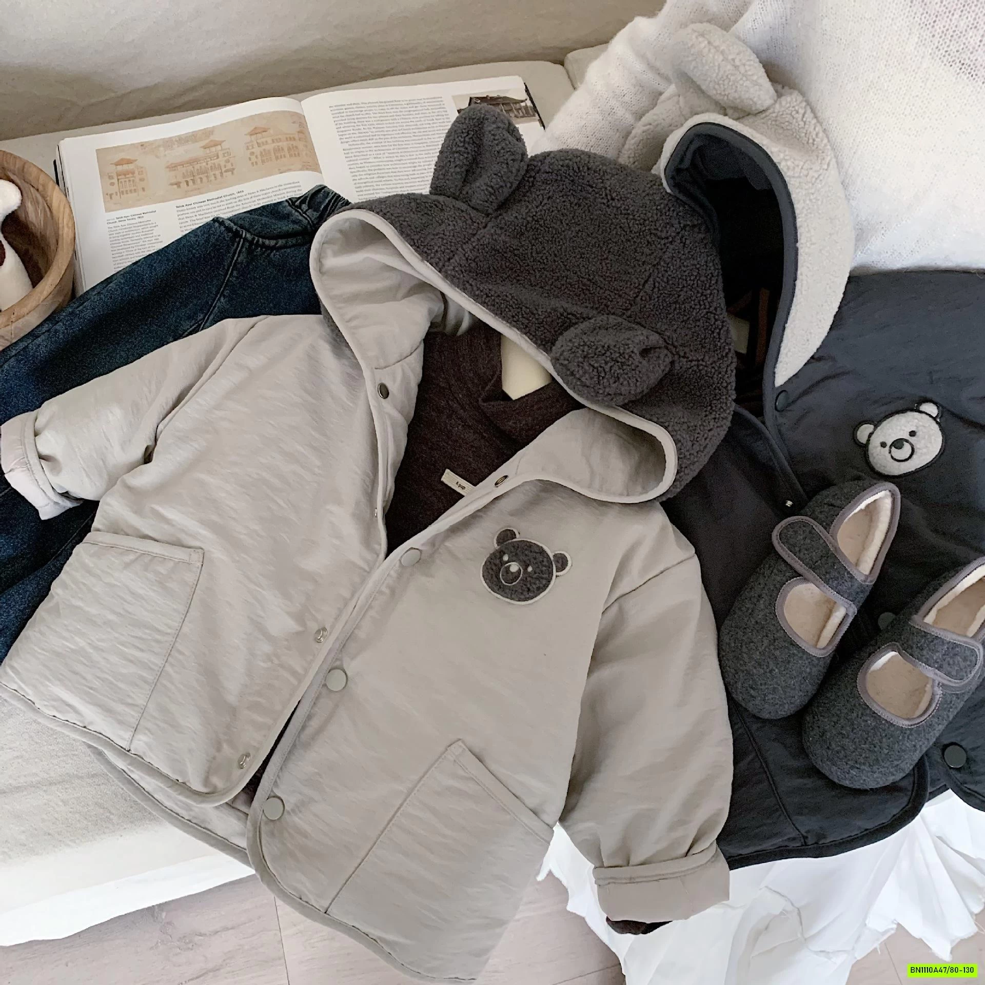 KHOÁC PHAO GẤU TRẦN BÔNG MŨ NỈ