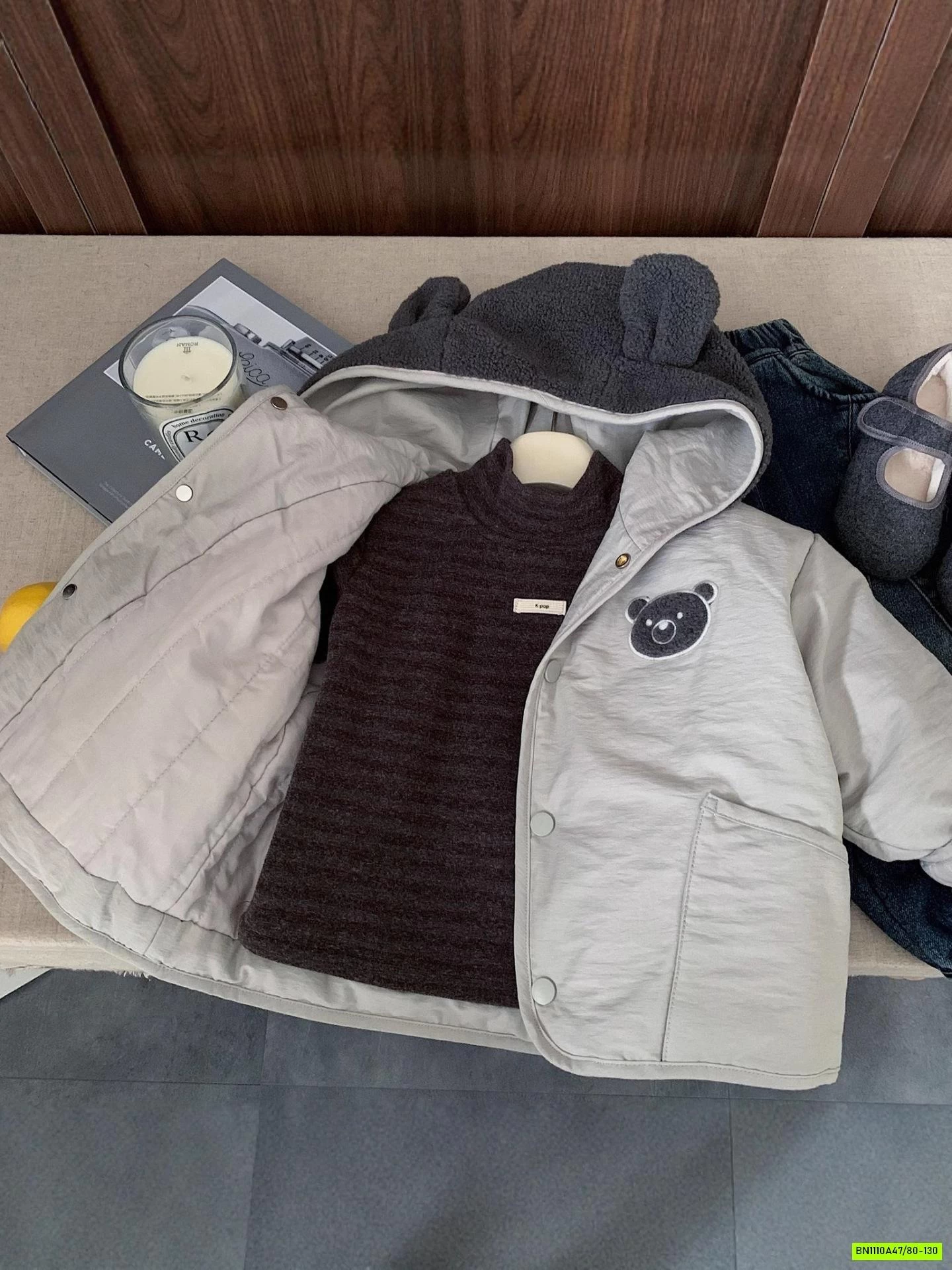 KHOÁC PHAO GẤU TRẦN BÔNG MŨ NỈ