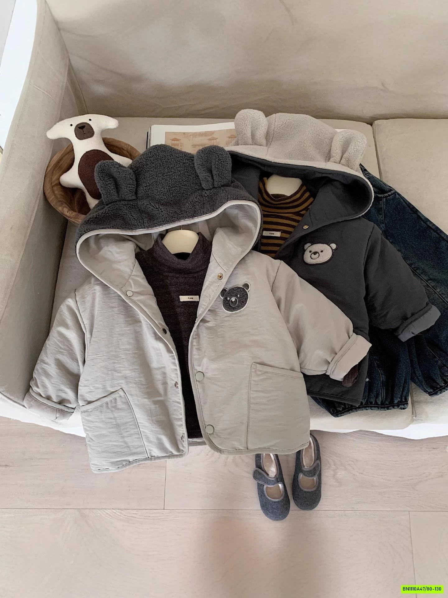 KHOÁC PHAO GẤU TRẦN BÔNG MŨ NỈ