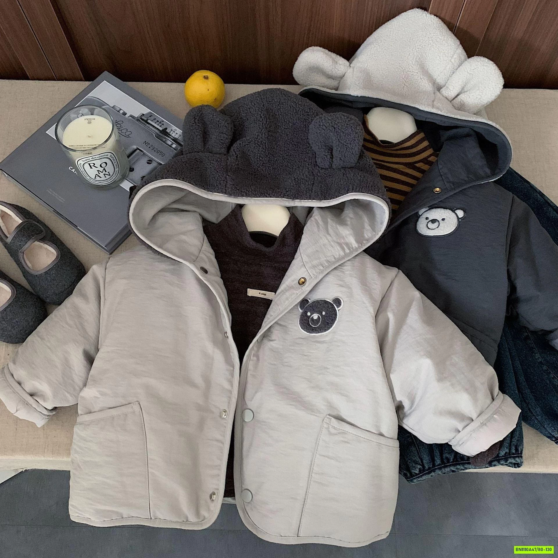 KHOÁC PHAO GẤU TRẦN BÔNG MŨ NỈ