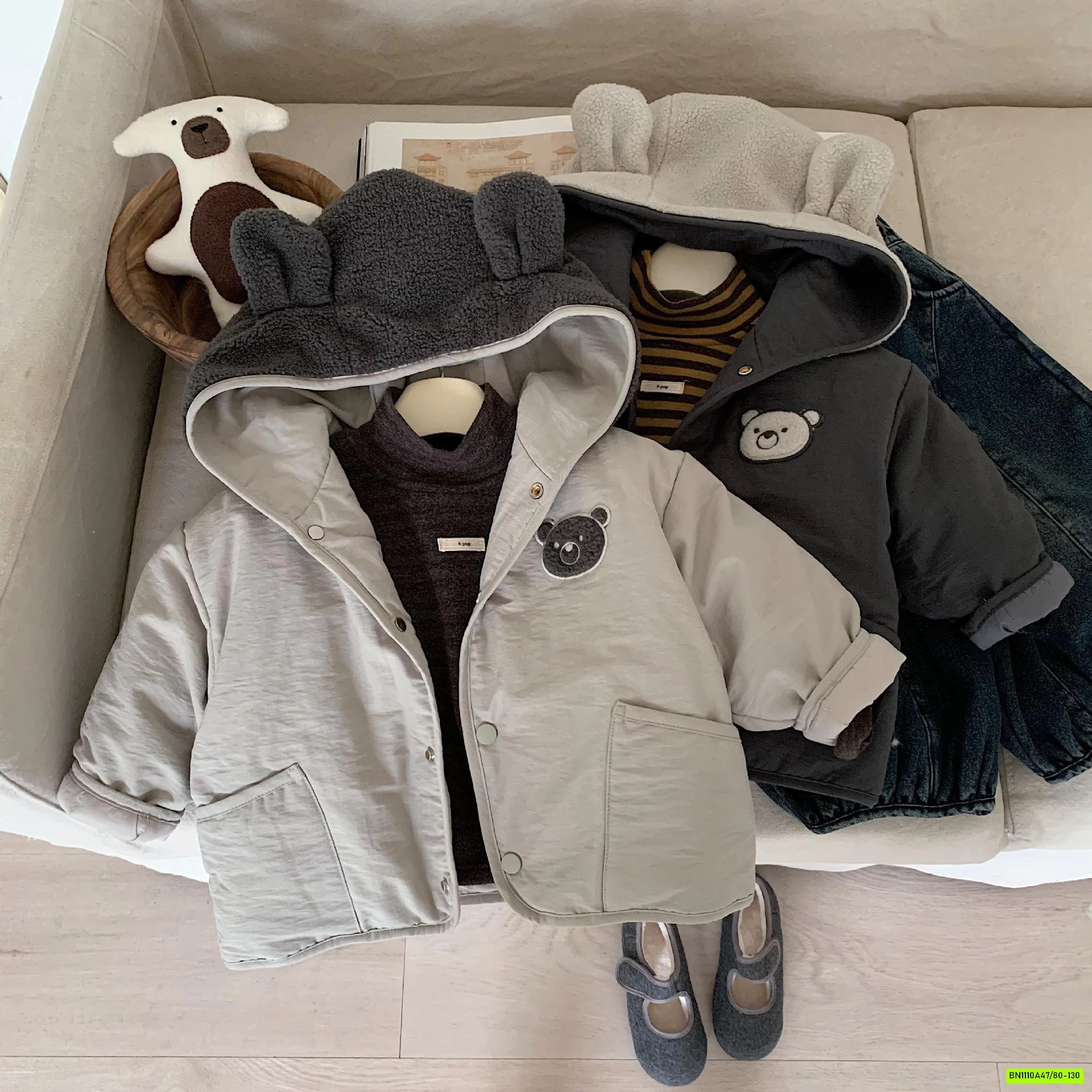 KHOÁC PHAO GẤU TRẦN BÔNG MŨ NỈ