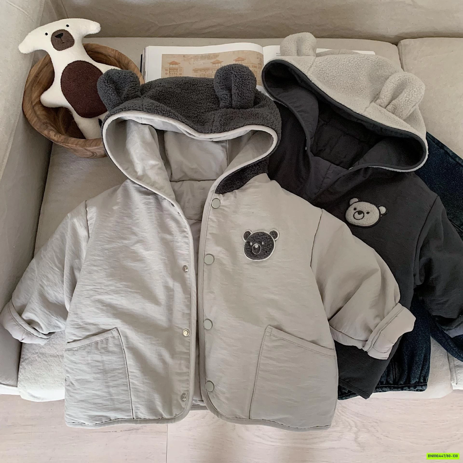 KHOÁC PHAO GẤU TRẦN BÔNG MŨ NỈ