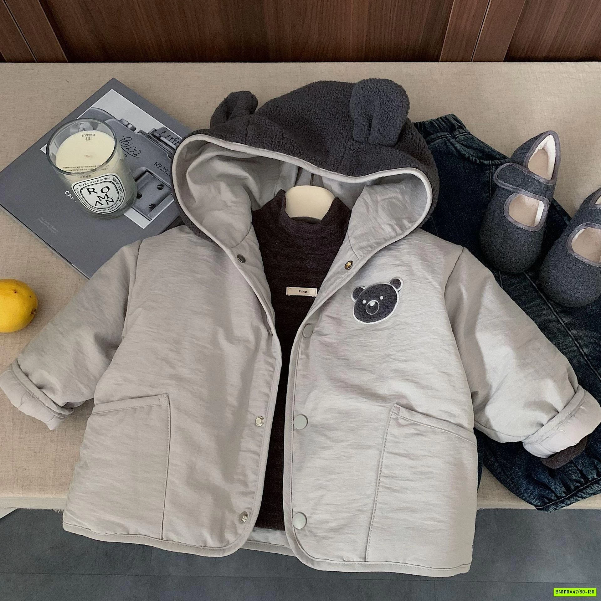 KHOÁC PHAO GẤU TRẦN BÔNG MŨ NỈ