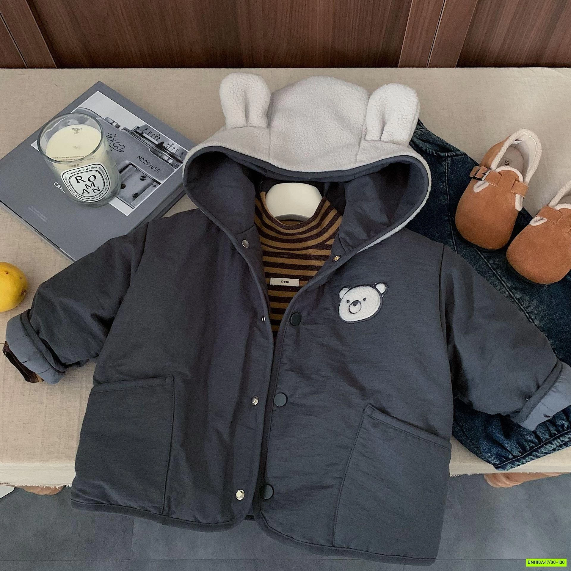 KHOÁC PHAO GẤU TRẦN BÔNG MŨ NỈ