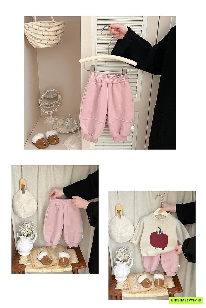 QUẦN NỈ HỒNG BO GẤU LÓT LÔNG