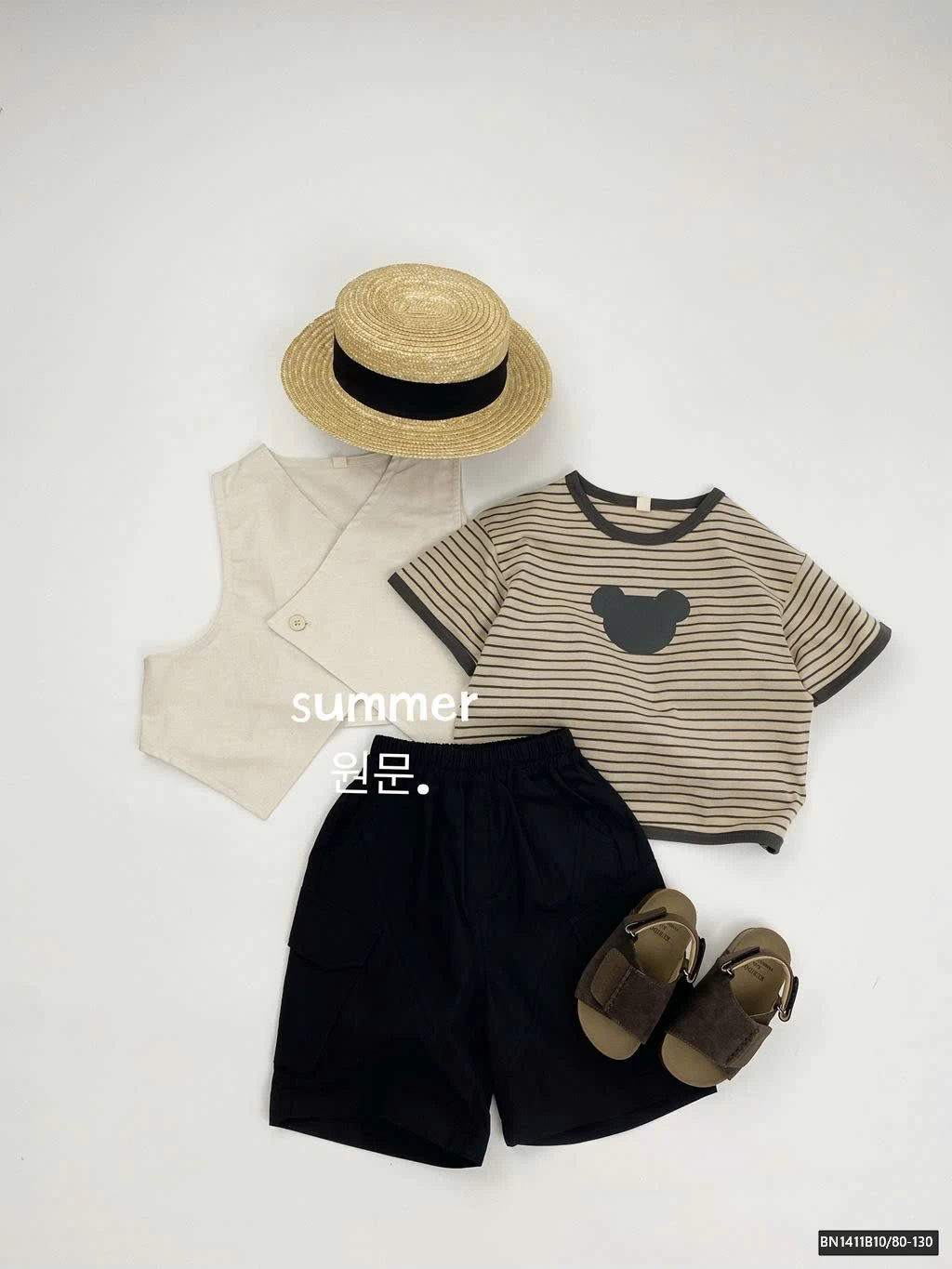 ÁO THUN MẶT GẤU KẺ NGANG