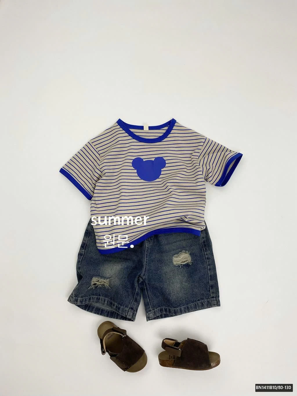 ÁO THUN MẶT GẤU KẺ NGANG