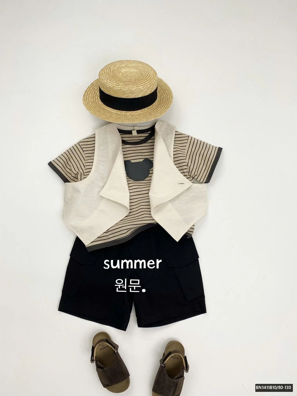 ÁO THUN MẶT GẤU KẺ NGANG